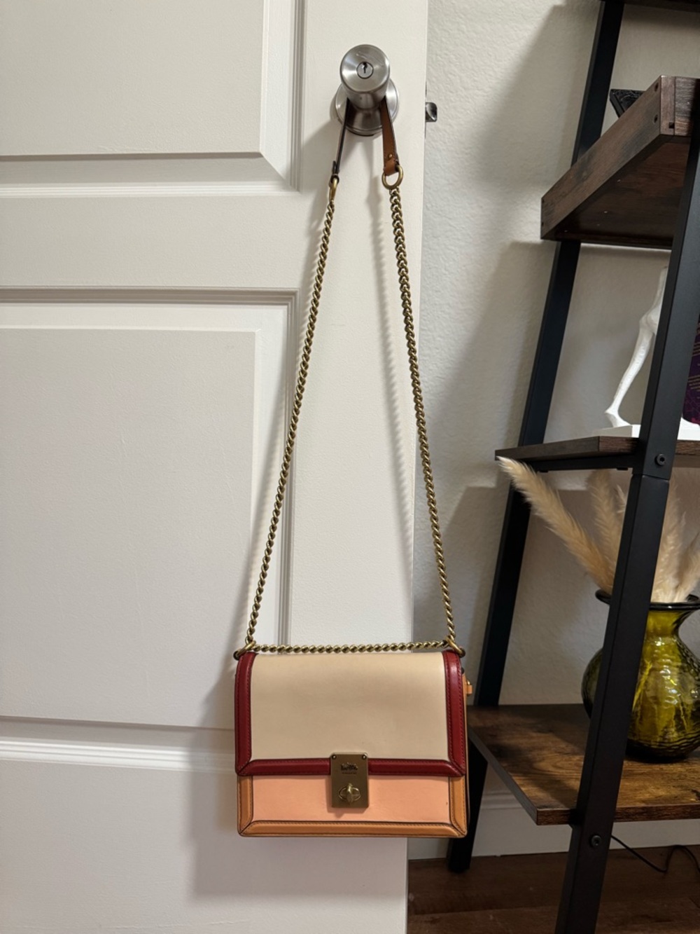 Coach Colorblock Leather Shoulder Bag in Cream, Red and Peach - Picture 5 of 7